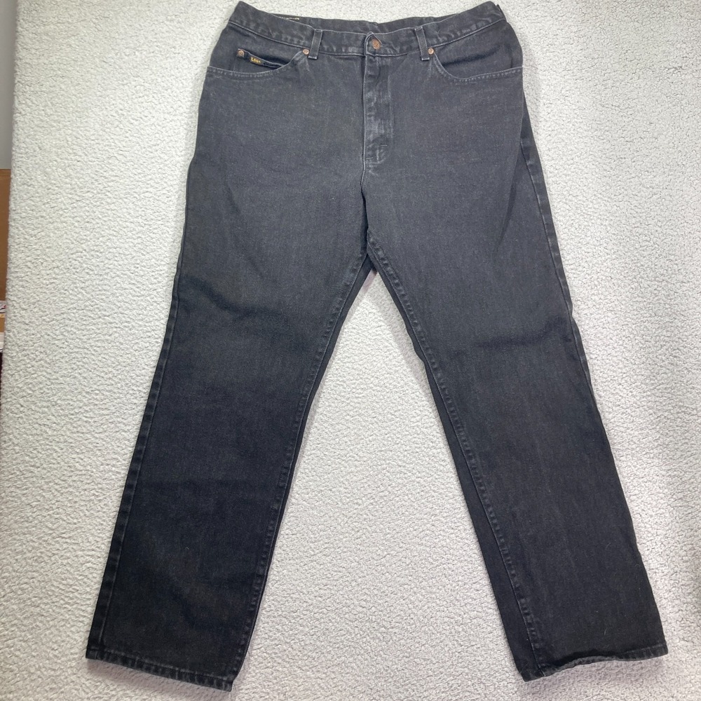 Lee Jeans Mens 38x30 (34x29) Black Straight 100% Cotton Denim Western Rodeo
